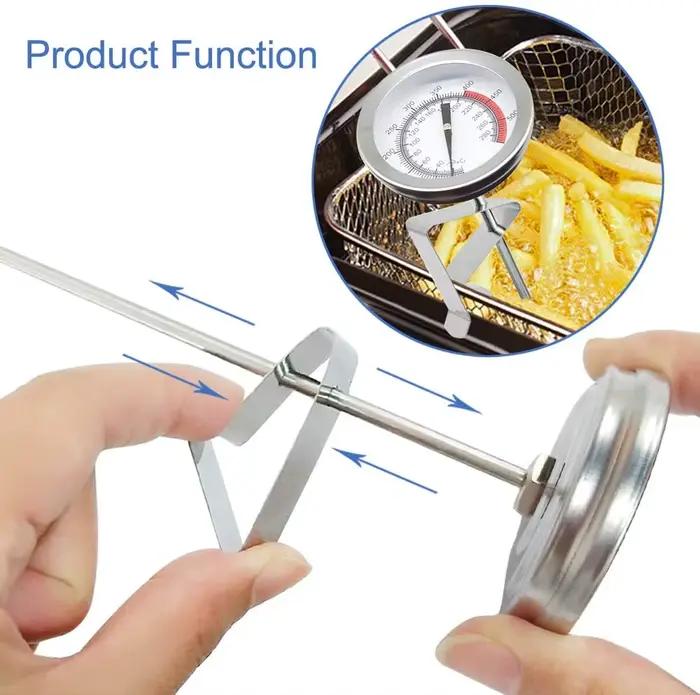 Thermomètre de friture en acier inoxydable 50-550 ° Jauge de température d'huile F avec clip – Sans 