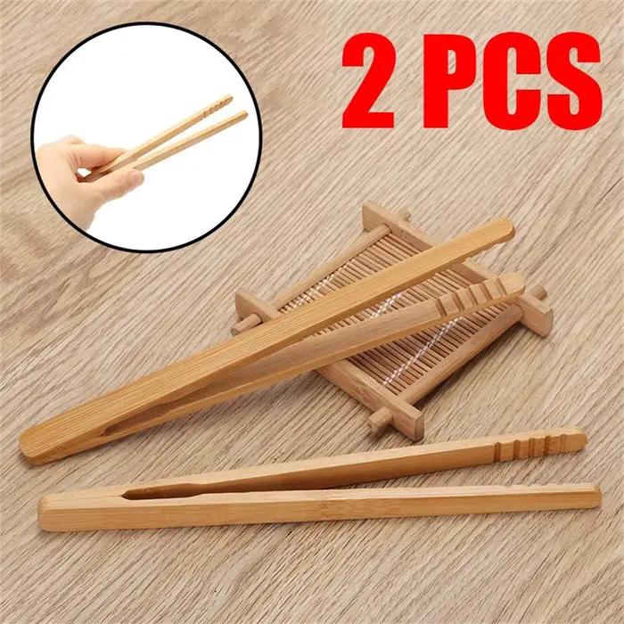 Pinces à salade pour pain grillé en bois de bambou, 2 pièces, 18cm, grille-pain, Bacon, sucre, glace