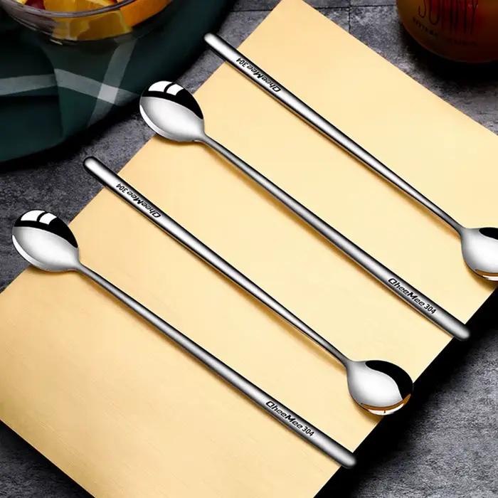 Cuillère à café à Long manche en acier inoxydable 304, cuillère à mélanger pour crème glacée, Desser