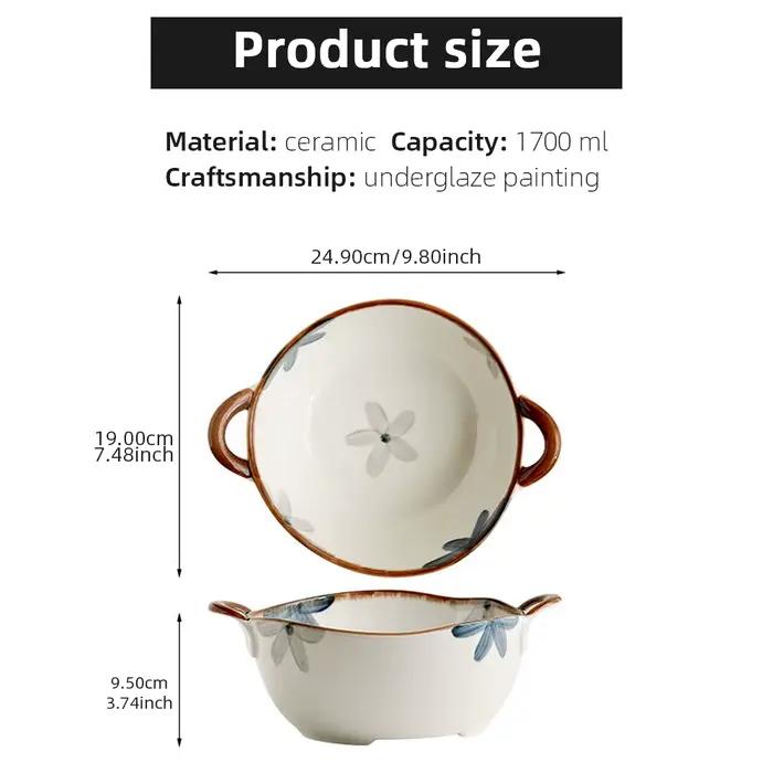 Bol à nouilles domestique de 1500ml, bol à soupe en céramique avec poignée, bol à pâtes à salade, va