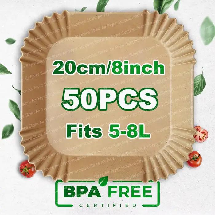 Papier de cuisson carré pour friteuse à Air, 20cm, feuilles de papier parchemin pour panier 5-8QT, f