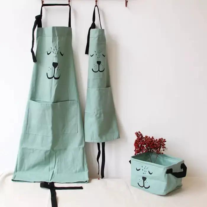 Dessin animé ours enfants adultes tabliers femme cuisine tablier BBQ bavoir cuisson Parent enfant pe