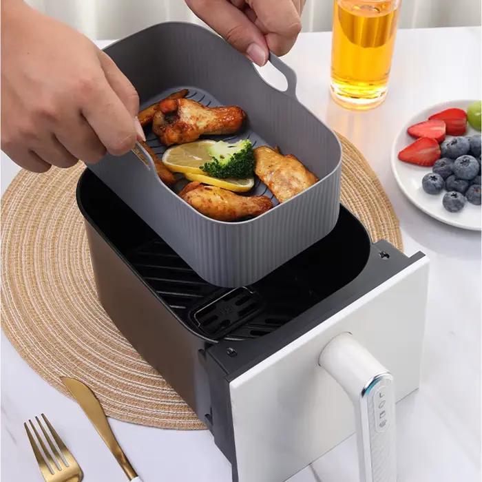 Plateau en Silicone pour friteuse à Air réutilisable, plat double 2 paniers, poêle de cuisson, plaqu