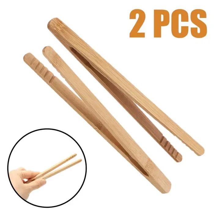 Pinces à salade pour pain grillé en bois de bambou, 2 pièces, 18cm, grille-pain, Bacon, sucre, glace