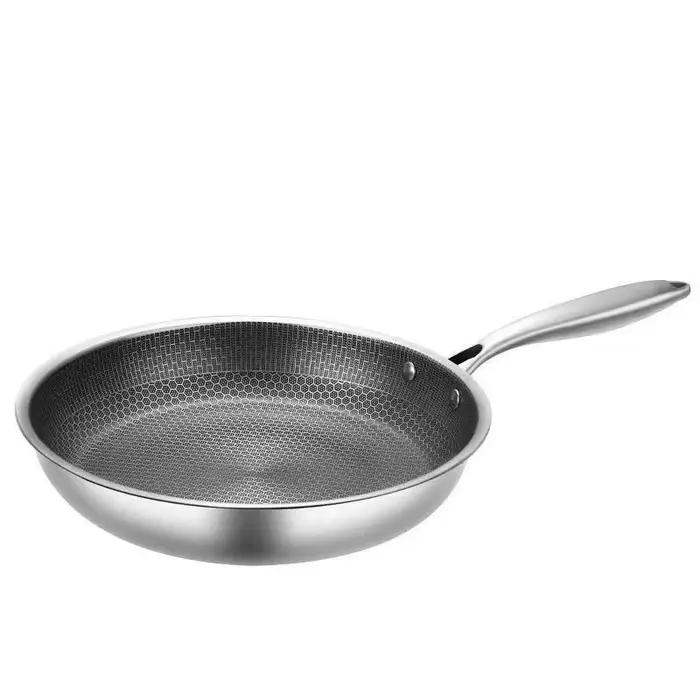 26/28/30cm Frying Pan Stainless Steel Multi-functional NonStick Pan Non-coated Thickened Honeycomb P