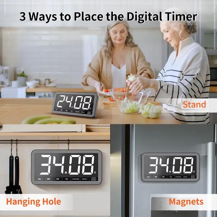 Minuteur de cuisine numérique LED rechargeable VOCOO, grand format, portable, magnétique, avec compt