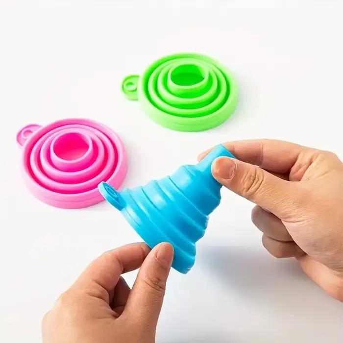 Entonnoir pliant en Silicone, multifonctionnel, Portable, Mini cuisine rétractable, fuite d'huile, d