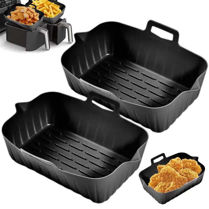 Revêtement en Silicone pour friteuse à Air, 2 pièces, avec poignée, plateau de friteuse à Air réutil