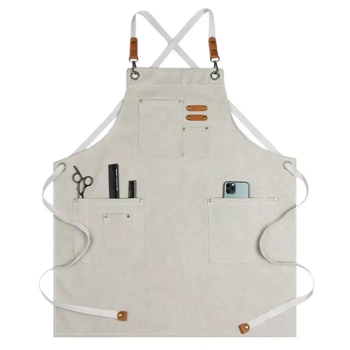 Tablier de chef en cuir et toile pour homme, durable, bon marché, pour restaurant, barbier, serveuse