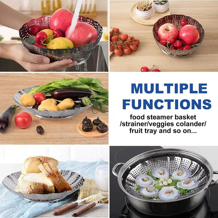 Plat pliant à vapeur en acier inoxydable, panier à vapeur pour fruits et légumes, plateau de cuisson