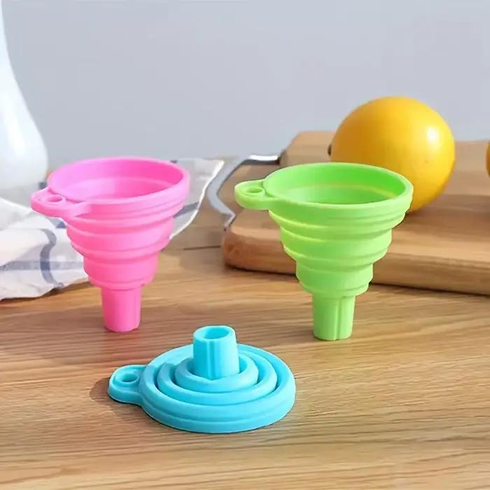 Entonnoir pliant en Silicone, multifonctionnel, Portable, Mini cuisine rétractable, fuite d'huile, d