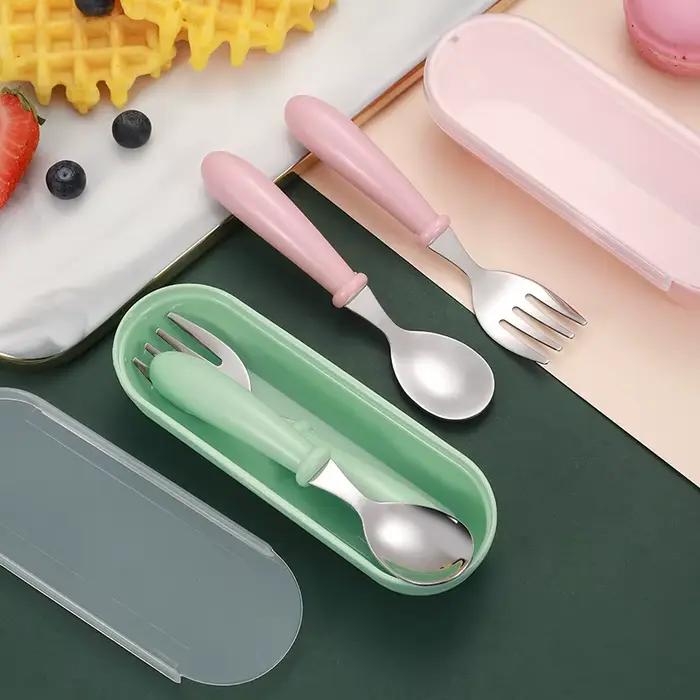 Boîte de fourchettes cuillère pour enfants, couverts en acier inoxydable pour enfants, ustensiles d'