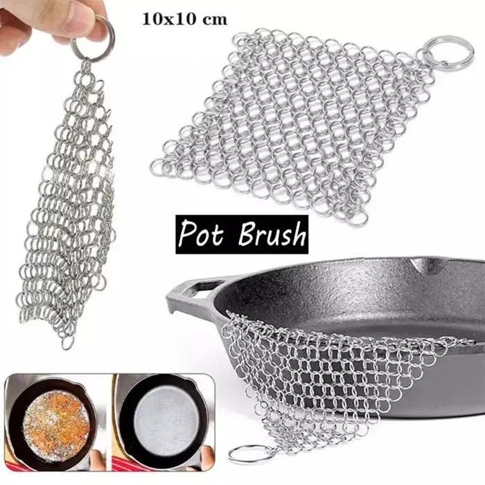 Nettoyeur de chaîne en fonte d'acier inoxydable, épurateur de courrier, brosse, filet de casserole, 