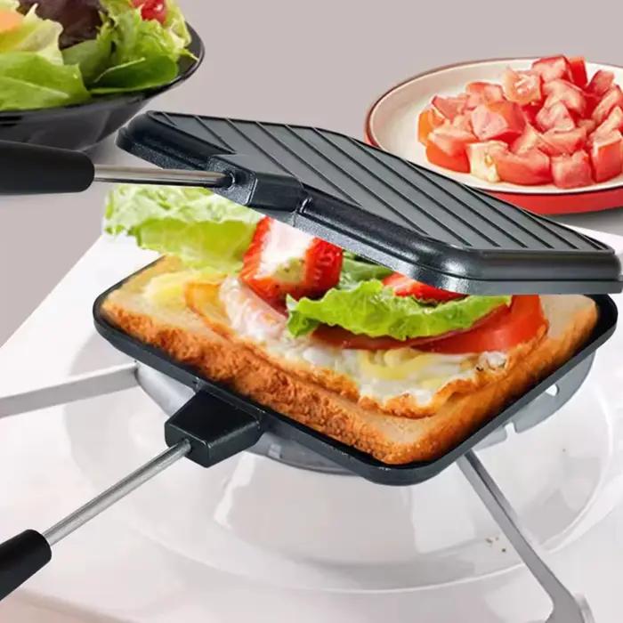 Moule à Sandwich Double Face Résistant aux Hautes Températures Polyvalent pour Petit Déjeuner Crêpes Omelettes Barbecue Camping