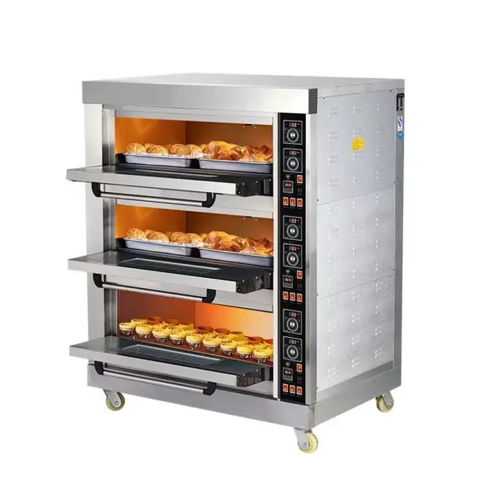 Four électrique à deux étages et deux plateaux pour pizza et pain, matériel en acier inoxydable, idéal pour boulangerie et pizzéria, haute efficacité et facile à utiliser