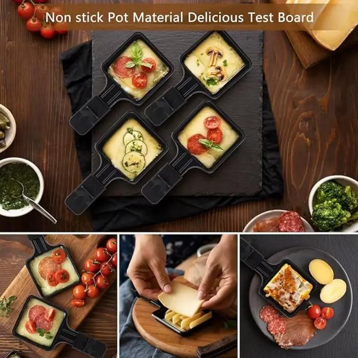 Poêle à Raclette mini multifonction antiadhésive pour soirées et fêtes en bois cadeau idéal outil de cuisine pour Raclette et autres plats