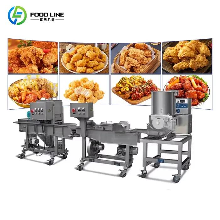 Machine à poulet frit automatisée pour la production de nuggets croustillants et savoureux en grand volume, industrie alimentaire, transformation de viande, production alimentaire, usine de transformation de viandes, production de plats cuisinés