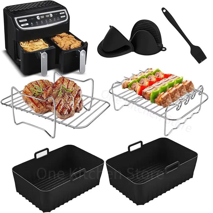 Ensemble d'accessoires pour friteuse à air ninja af400eu af300eu moule de friteuse à air en silicone double pile xl supports de gril pour friteuse à air 76l-95l occassions spéciales légumes grillés desserts moelleux