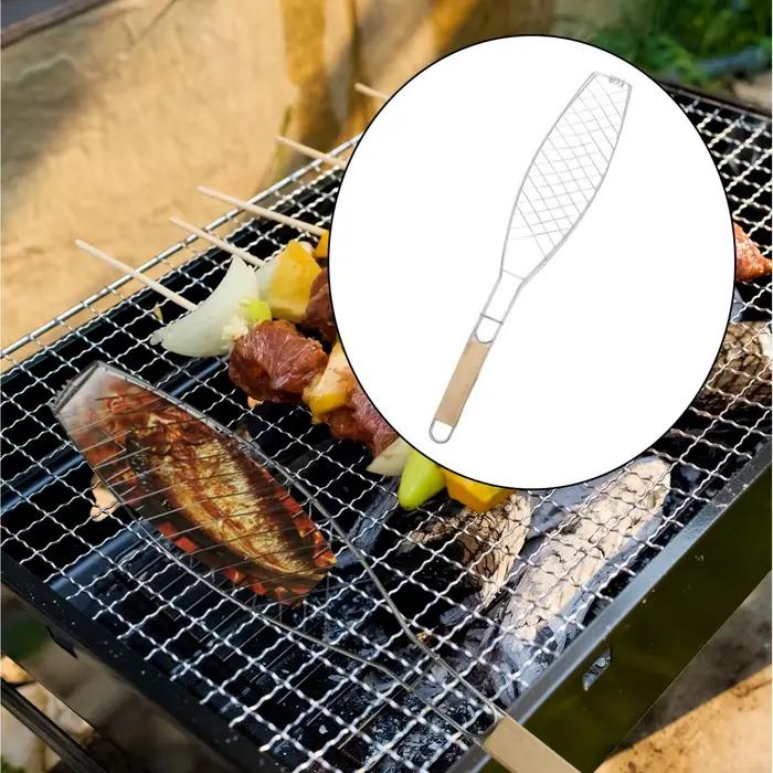 Panier de cuisson pliable avec poignée en bois pour poisson, légumes et viandes, outil de cuisine robuste et durable pour barbecues et pique-niques occasions spéciales