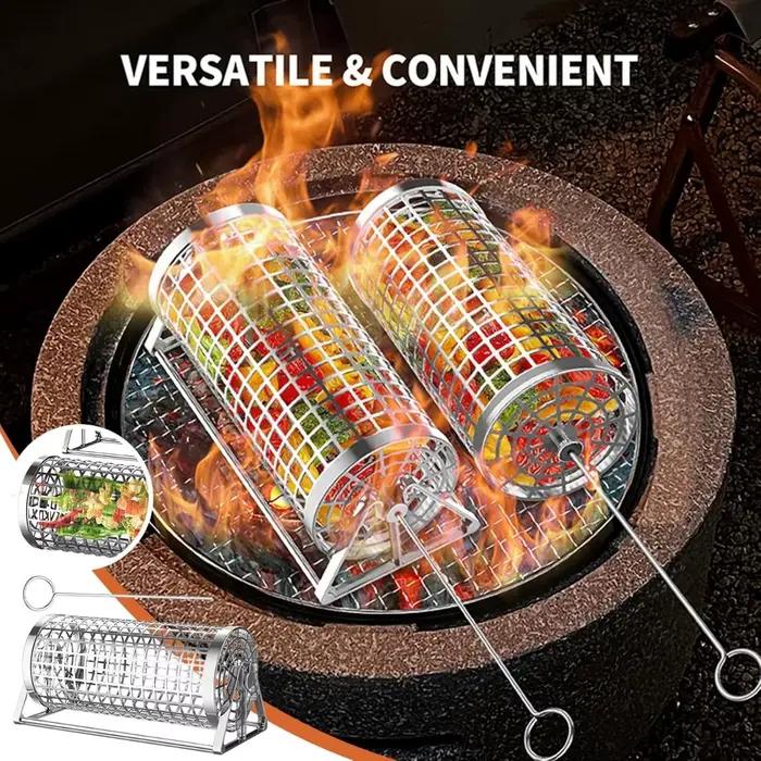 Panier de gril roulant rond en acier inoxydable