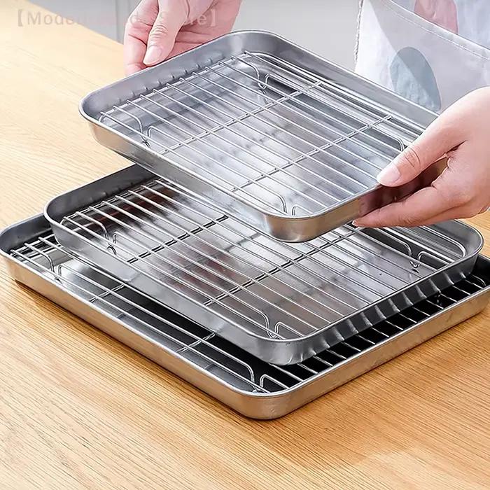 Plateau de cuisson en acier inoxydable avec support métallique pour gâteaux barbecue et four couleur élégante pour cuisine et préparation alimentaire