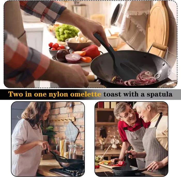 Spatule multifonctionnelle en Nylon 2 en 1 poignée Flip pinces oeuf Flipper spatule revêtement antiadhésif crêpes poisson française toast omelette faisant outil gris clair ivoire vert armée