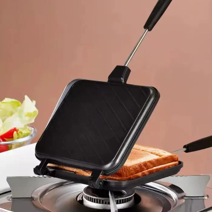 Moule à Sandwich Double Face Résistant aux Hautes Températures Polyvalent pour Petit Déjeuner Crêpes Omelettes Barbecue Camping
