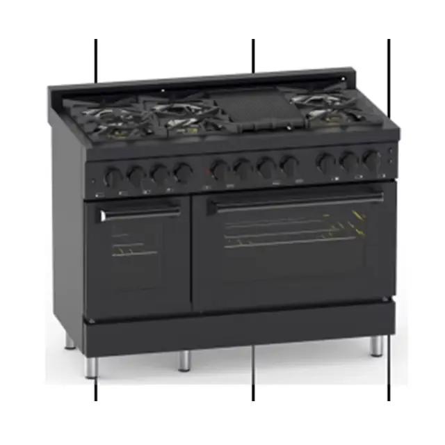 Cuisinière à gaz autoportante 3 en 1 avec six brûleurs à gaz, four et barbecue pour occasions spéciales et quotidienne en acier inoxydable
