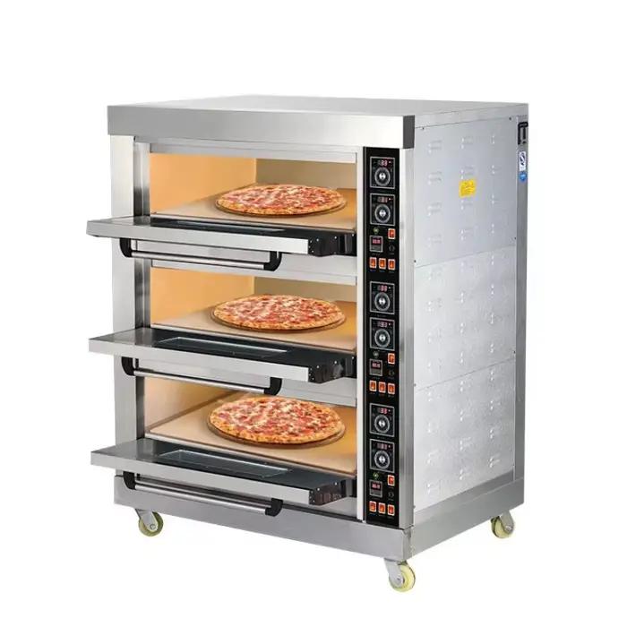 Four électrique à deux étages et deux plateaux pour pizza et pain, matériel en acier inoxydable, idéal pour boulangerie et pizzéria, haute efficacité et facile à utiliser