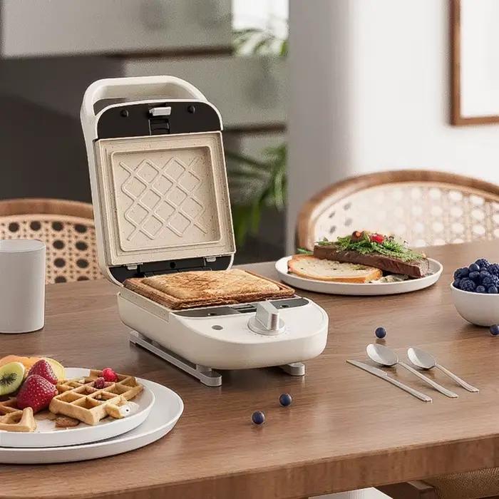 Gaufrerie electrique 600w multiboulanger pour petit dejeuner grillage toasting crepes double face chauffage occasionnels speciaux