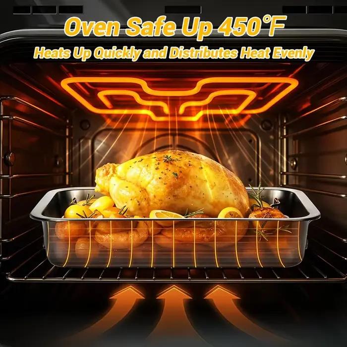 Pour poêle à rôtir de poulet en acier inoxydable-marre de cuisson de dinde robuste avec support et poignée-pour four