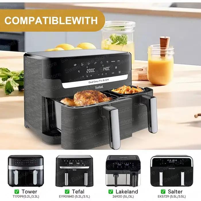 Moules de cuisson en silicone réutilisables pour friteuse à air chaud Tefal EY9018 Dual Easy Fry 5.2/3.1L Cecotec 5.5/3.5L Lakeland 5L/3L pour des plats sains et savoureux