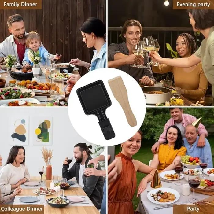 Poêle à Raclette mini multifonction antiadhésive pour soirées et fêtes en bois cadeau idéal outil de cuisine pour Raclette et autres plats