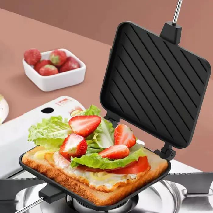 Moule à Sandwich Double Face Résistant aux Hautes Températures Polyvalent pour Petit Déjeuner Crêpes Omelettes Barbecue Camping