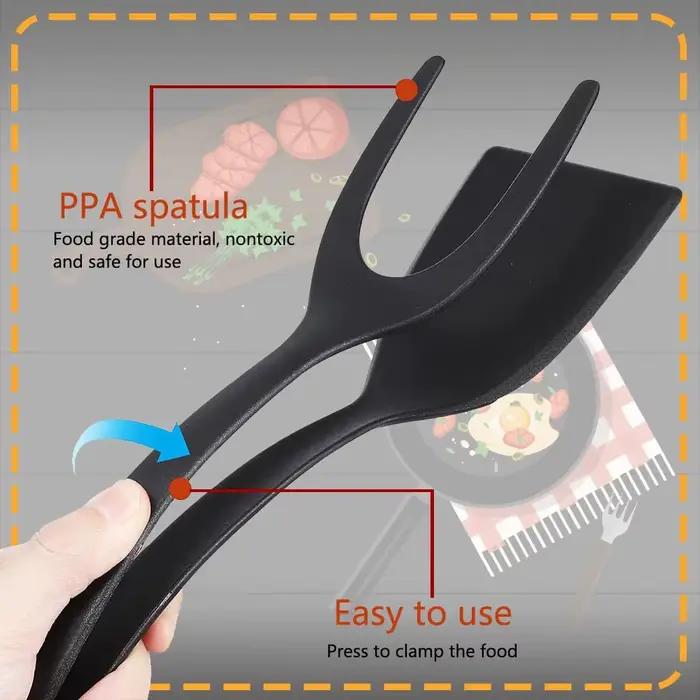 Spatule multifonctionnelle en Nylon 2 en 1 poignée Flip pinces oeuf Flipper spatule revêtement antiadhésif crêpes poisson française toast omelette faisant outil gris clair ivoire vert armée
