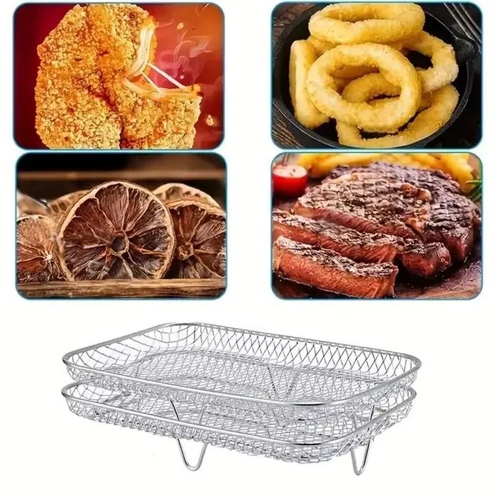 Grilles en acier inoxydable pour friteuse à air double couche empilables pour cuisson saine et croustillante occasions spéciales famille soirée anniversaire