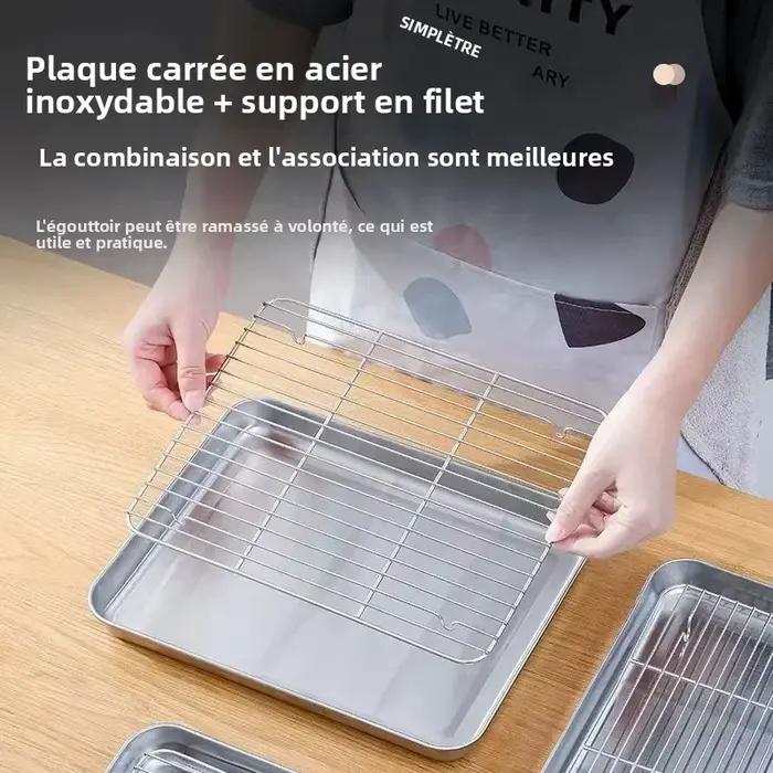 Plateau de cuisson en acier inoxydable pour barbecue et cuisson de gâteaux avec support métallique robuste pour grillades et préparation de brownies occasions spéciales