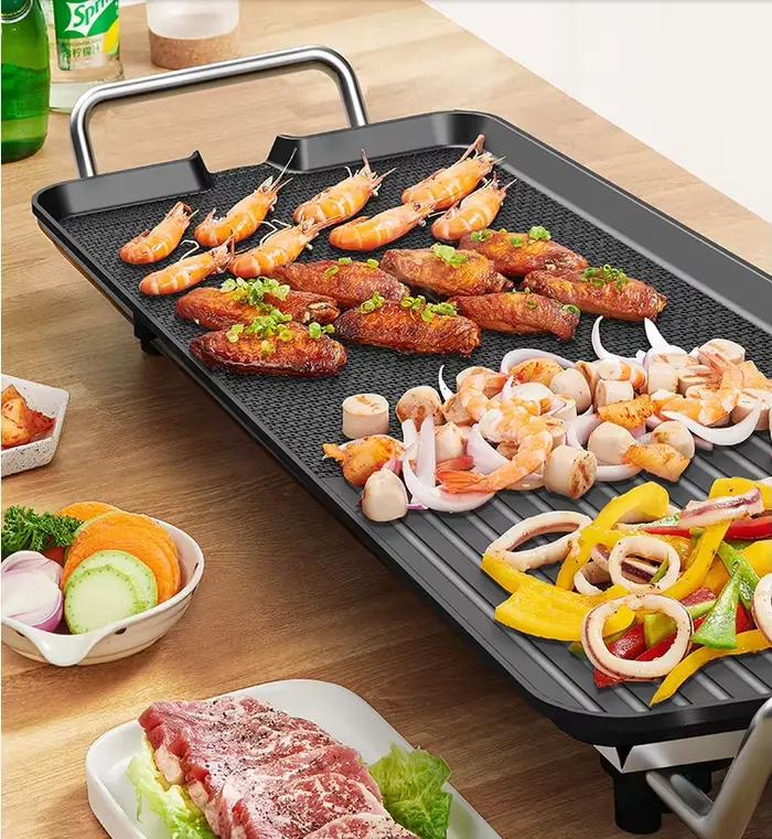 Grill électrique antiadhésif 220V pour cuisson rapide et facile à nettoyer pour barbecues et plats variés occassions spéciales