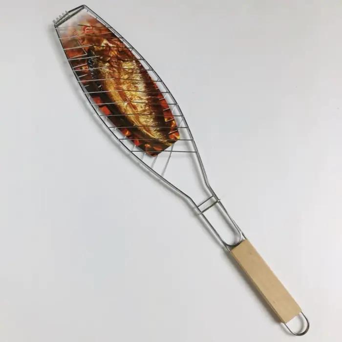 Panier de cuisson pliable avec poignée en bois pour poisson, légumes et viandes, outil de cuisine robuste et durable pour barbecues et pique-niques occasions spéciales