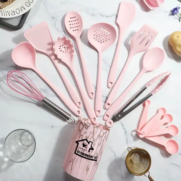 Ustensiles de cuisine en Silicone de qualité alimentaire, rose, 18 pièces, ustensiles, tourneur, spa