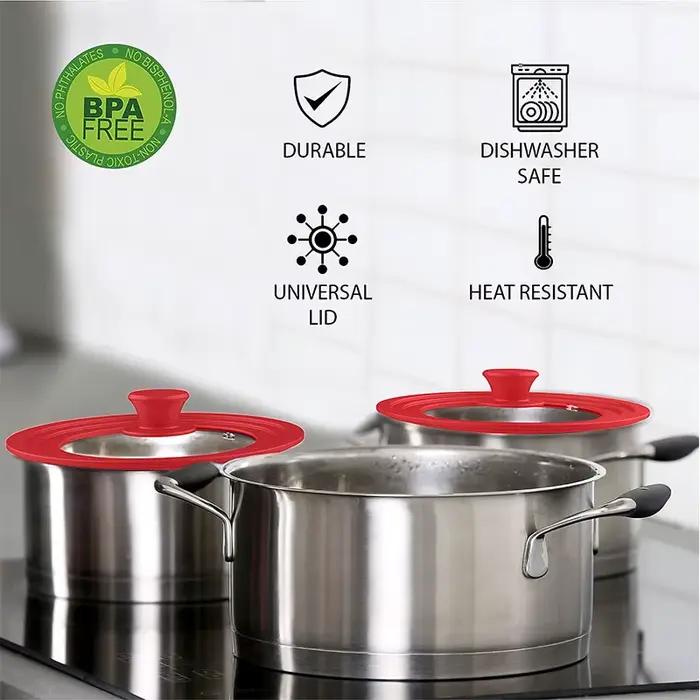 Couvercle de casserole multifonctionnel en verre trempé PGY avec rebord en silicone, poignée anti-ch