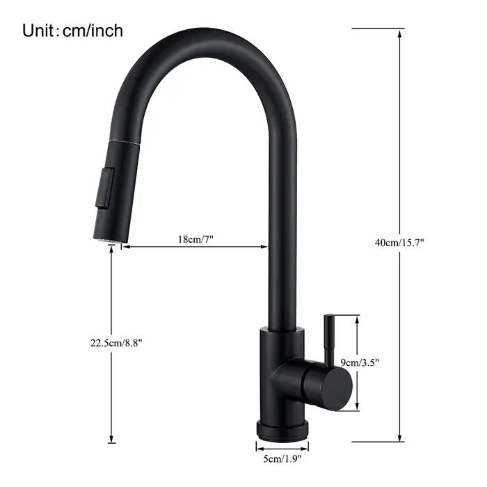 Robinet de cuisine noir à deux fonctions, mélangeur extractible à poignée unique, robinets d'eau cha