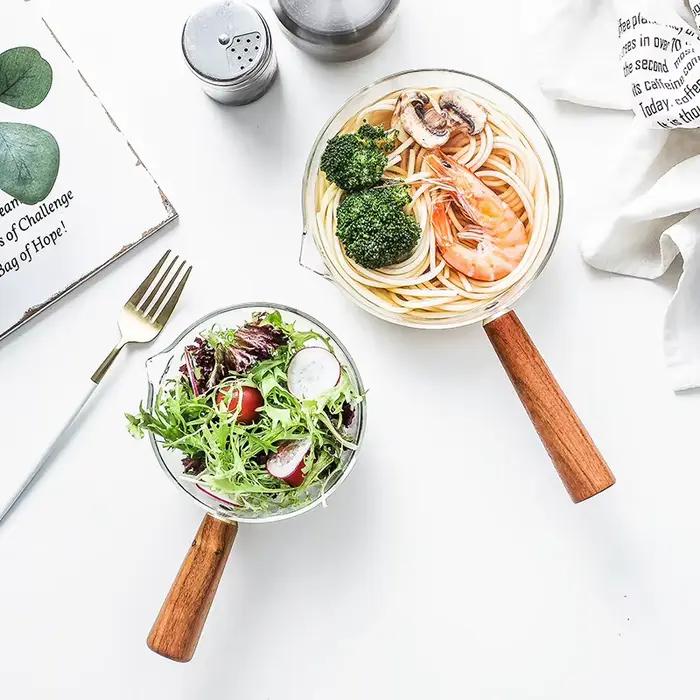Pot à lait en verre avec manche en bois, cuisson transparente, chauffage, soupe au lait, ustensiles
