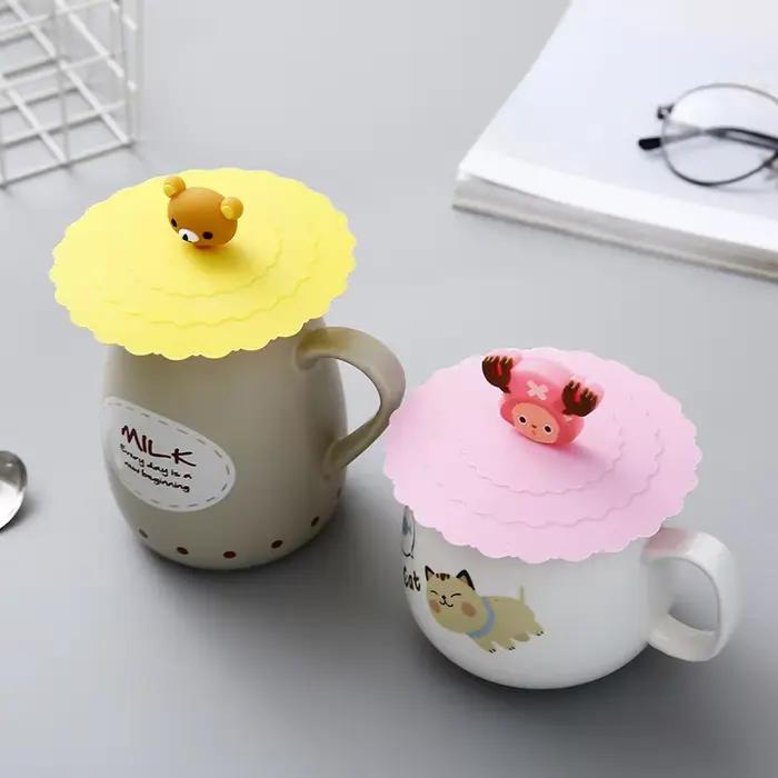 Couvercle de tasse en Silicone réutilisable, 6 couleurs, 10cm, joint mignon, couvercle de ventouse,