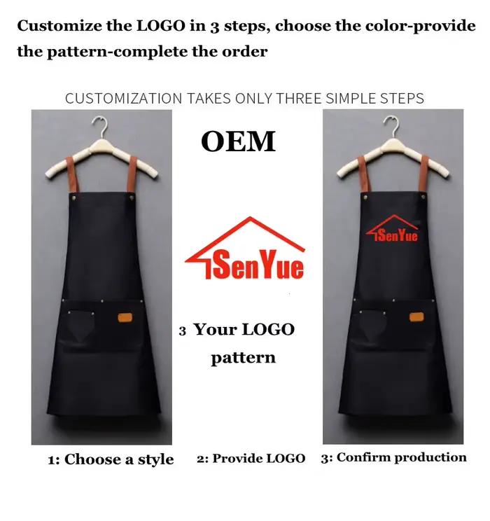 Tabliers de cuisine avec logo brodé personnalisé, vêtements de cuisson avec poches, bavoir adulte, s