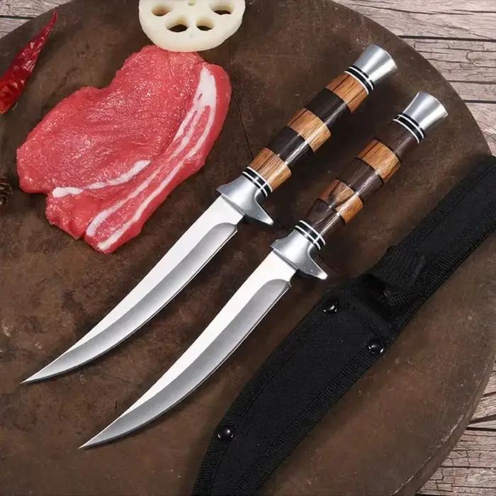 Couteau Sashimi en acier inoxydable avec manche en bois, couteau à fileter la viande et le poisson,