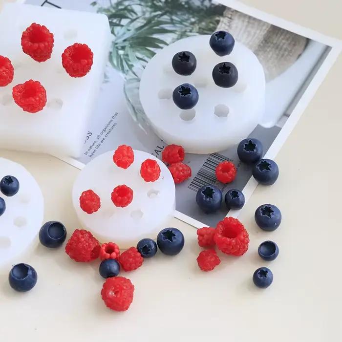Moule 3D en Silicone pour bougie de fruits, Simulation de myrtille et de framboise, Fondant, bricola