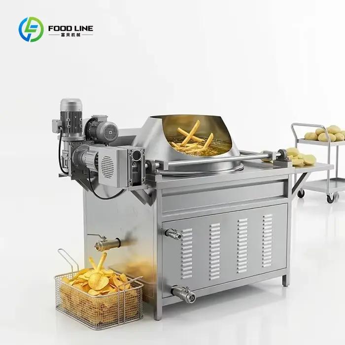 Machine de friture industrielle automatique à décharge par lots avec agitateur pour frites et chips
