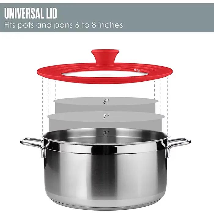 Couvercle de casserole multifonctionnel en verre trempé PGY avec rebord en silicone, poignée anti-ch