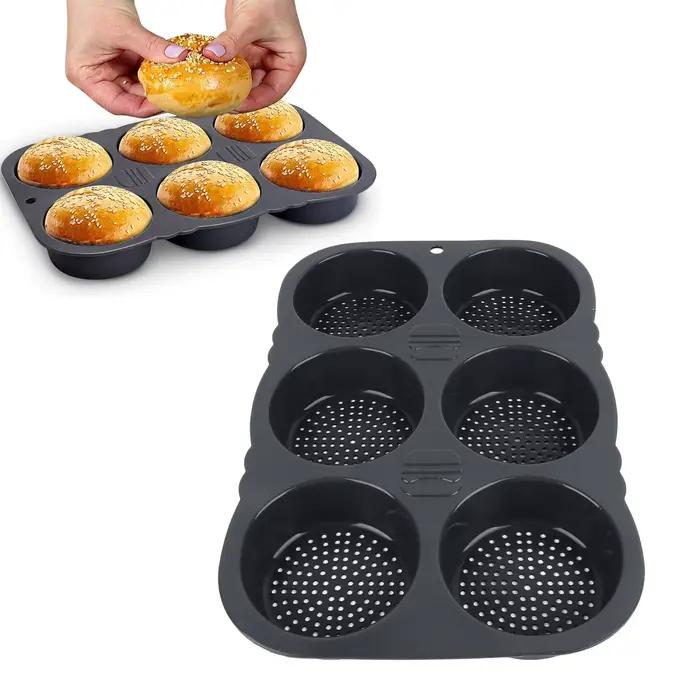 Moule à pain à Hamburger à 6 cavités, poêle pliable et réutilisable, moule à pain-40 ℉ à +446 ℉
